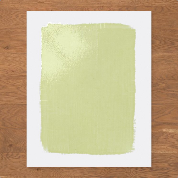 a freshly coated sheet, pale yellow-green with brush marks